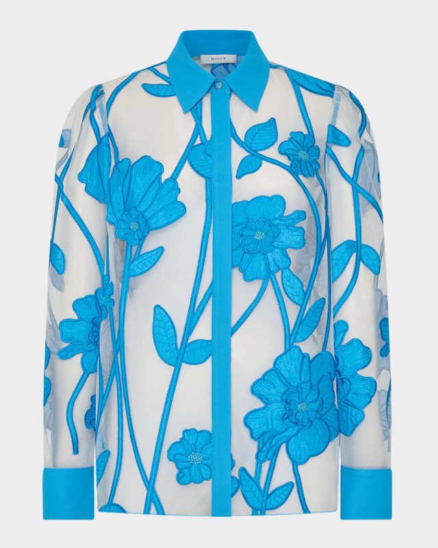 Ashton Sheer Floral-Embroidered Top